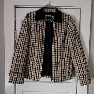 Talbots quilted plaid jacket with corduroy collar